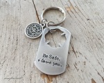 St Florian medal firefighter keychain with handstamped dogtag